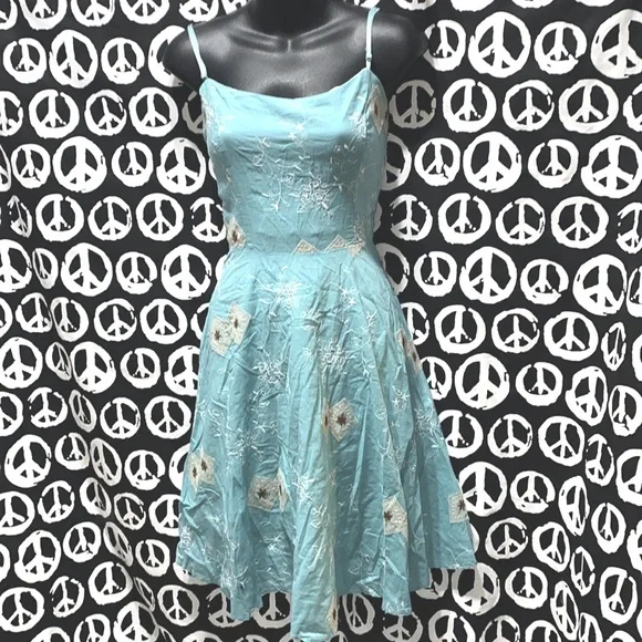 MAURICES BLUE VINTAGE HAVANNA STYPLE STRAPPY FLARE SKIRT DRESS SZ 5/6